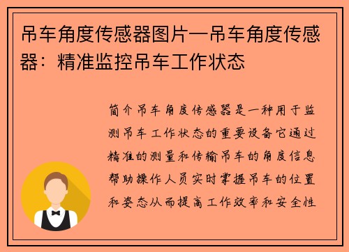 吊车角度传感器图片—吊车角度传感器：精准监控吊车工作状态