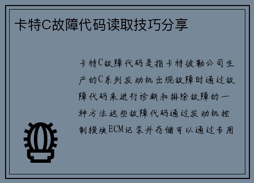 卡特C故障代码读取技巧分享