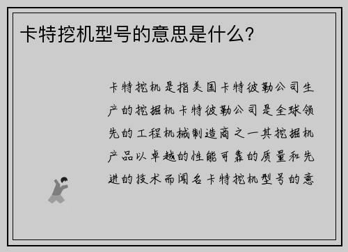 卡特挖机型号的意思是什么？